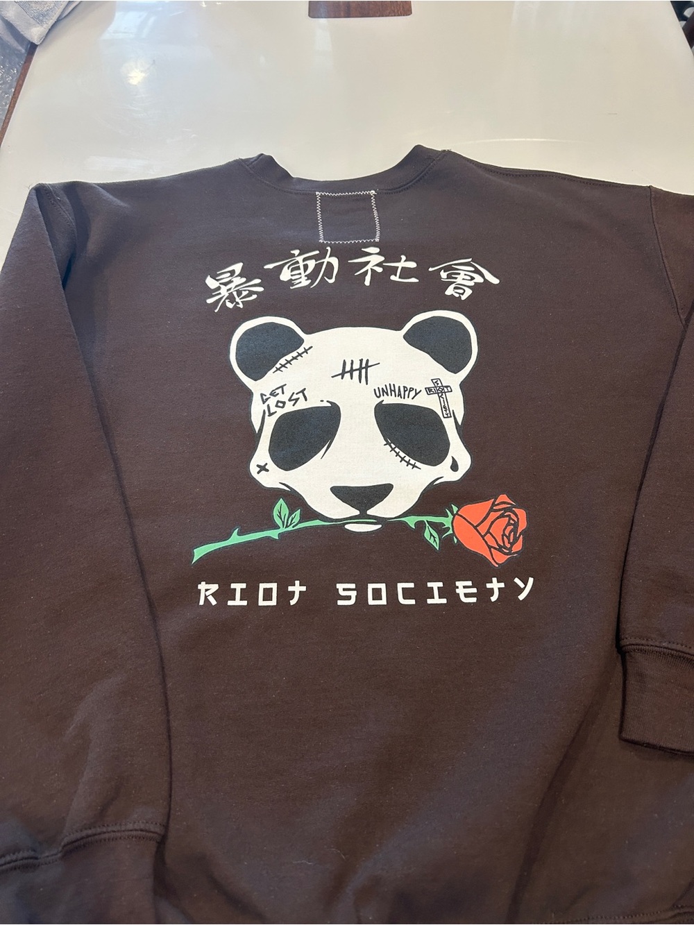 Riot Society Brown Panda Sweatshirt Sadboi Japanese Streetwear Graphic Size L